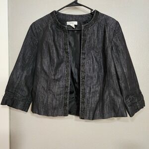 Dressbarn Jacket Blazer Open-Front 3/4 Sleeve Lined Braided Accent Medium Blue